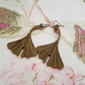 Wood Ginkgo Leaf Earrings